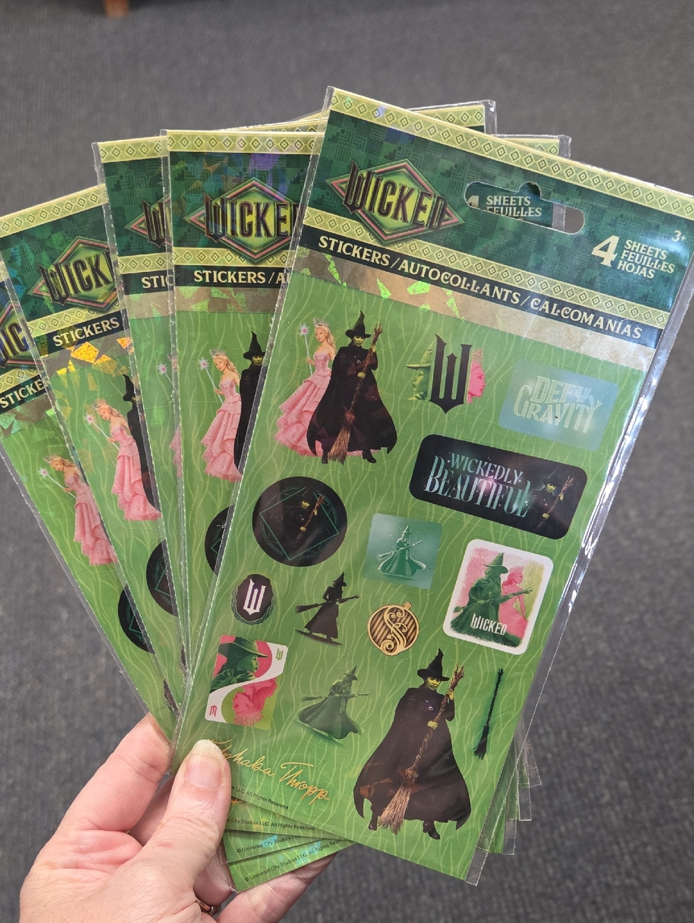 Five New Packs Wicked Movie Sticker Stickers Set Pink & Green